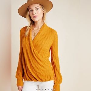 Anthropologie size small orange wrap sweater. Brand: Maeve - slight oversized.
